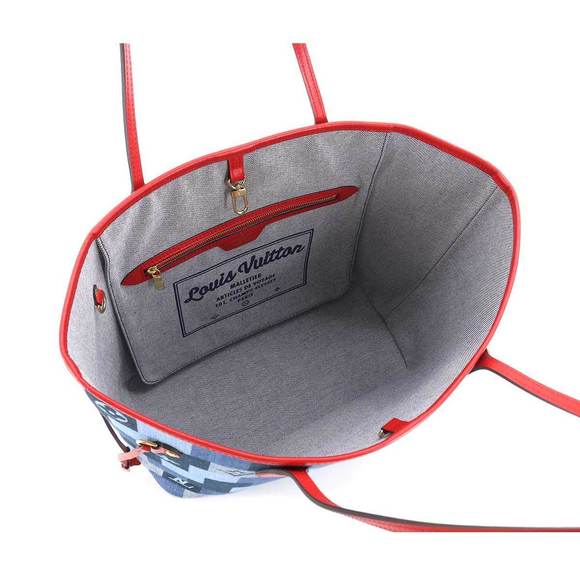 Louis Vuitton Denim Monogram Neverfull MM Tote Bag Blue Red - Picture 6 of 6